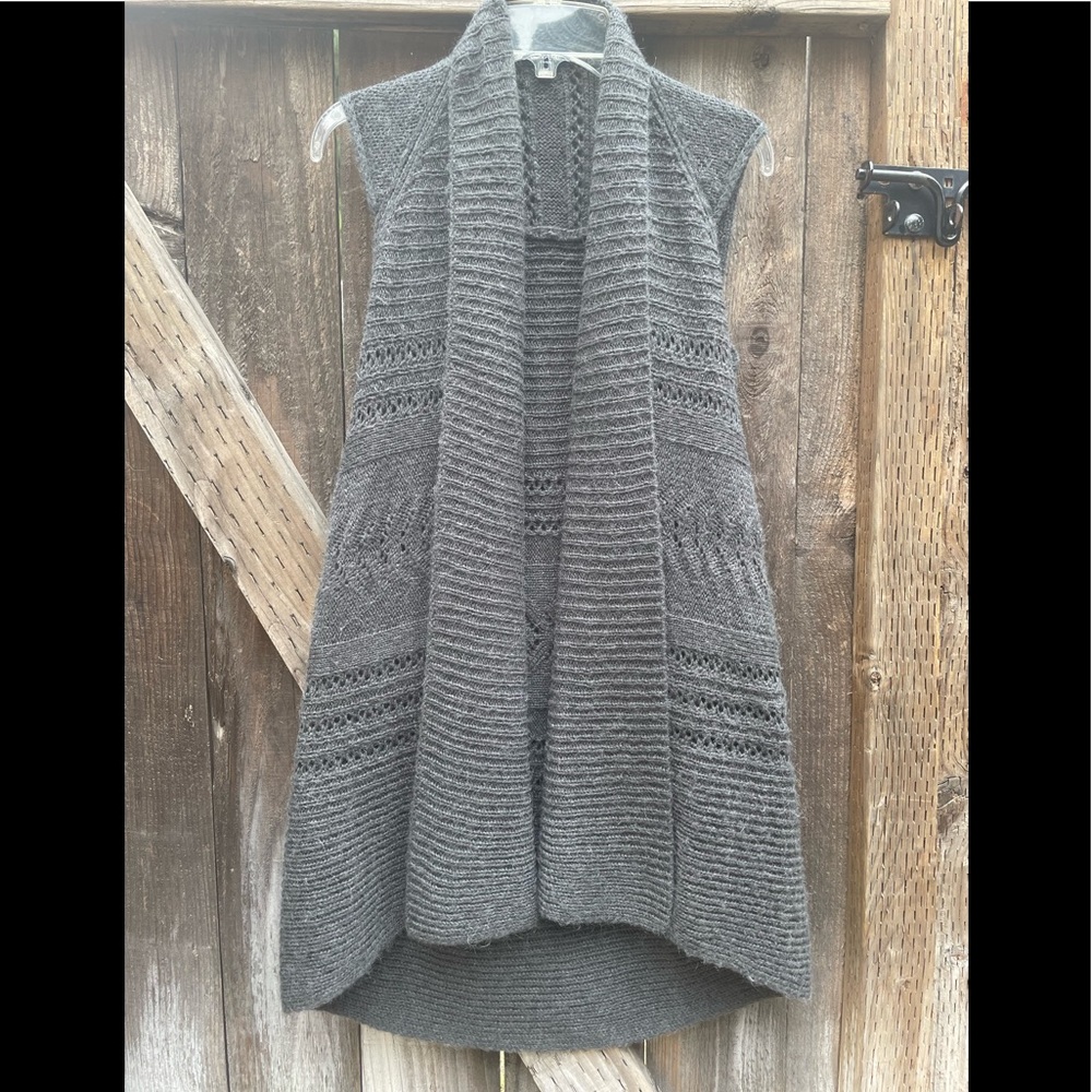 Splendid Knit Pointelle Gilet Open Front Chunky Vest Gray Cardigan- XS